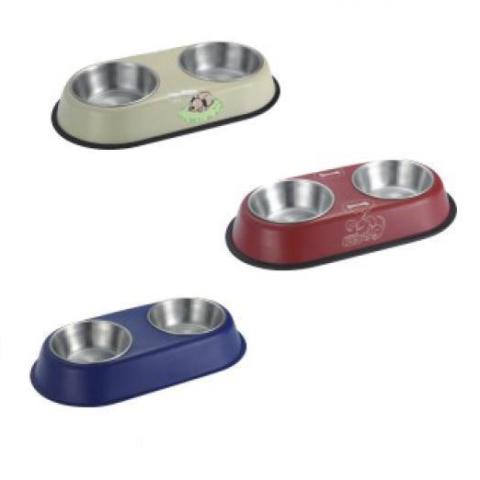 Dual Stainless Steel Non-skid Dog Bowls(PB 2109)