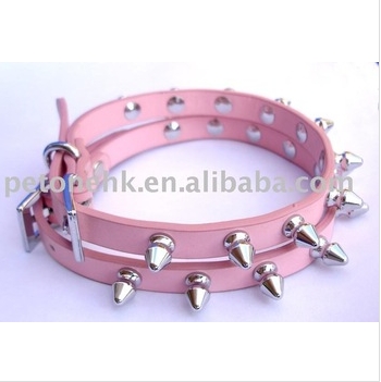 Pink Bullet leather dog collar